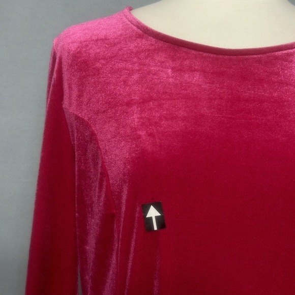 See and Be Seen Women Dress L Cassini Hot Pink Velvet Shift Ruffle Hem Retro - Picture 4 of 16